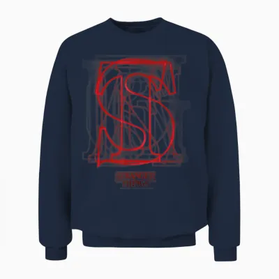 Stranger Things Logo with Overlaid Red Letters, Black Unisex Sweatshirt - Navy