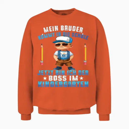 Mein Bruder Kommt in Die Schule Boss Im Kindergarten Schule Unisex Sweatshirt - Orange
