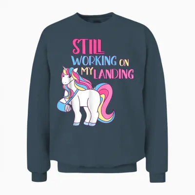 Still Working on My Landing Injury Broken Arm Cute Unicorn Unisex Sweatshirt - Dark Heather
