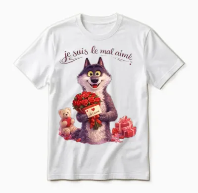 Wolf Le Mal Aimé Valentine's Day Gift Woman Man Unisex T-Shirt - White