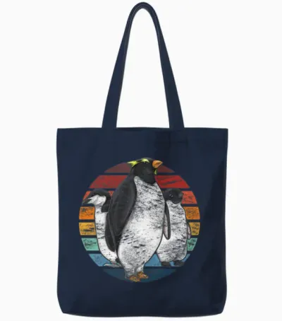 Retro Penguin Tote Bags - Navy
