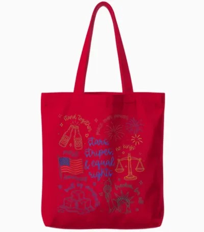 Stars Stripes & Equal Right Doodle Usa Political Liberal Tote Bags - Red