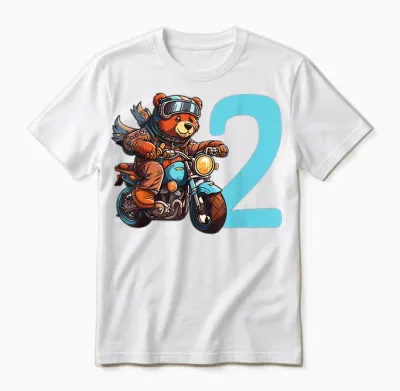 Kinder Geburtstag Bär Auf Motorrad 2 Jahre Junge Zahl Alter Unisex T-Shirt - White