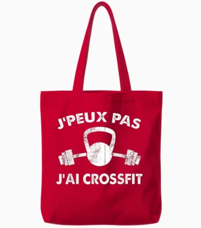 J'peux Pas Je Ai Crossfit Funny Idea Crossfit Gift T-Shirt, Black, S Tote Bags - Red