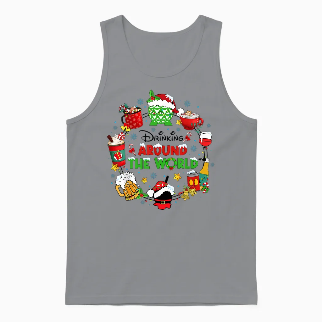 Drinking Around the World Family Christmas Vacation Unisex Tank Top in Sport Grey