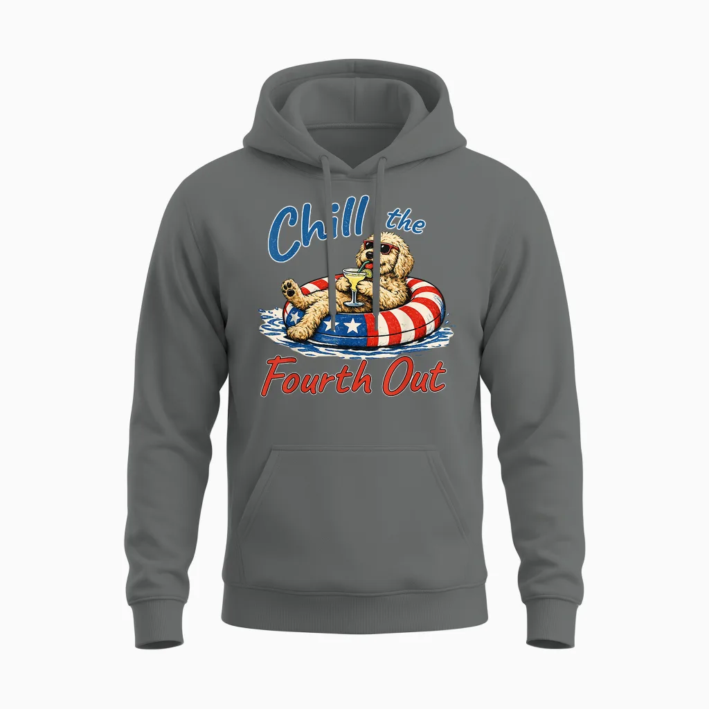 Chill the Fourth Out Funny Goldendoodle Dog Lover Unisex Hoodie in Graphite Heather