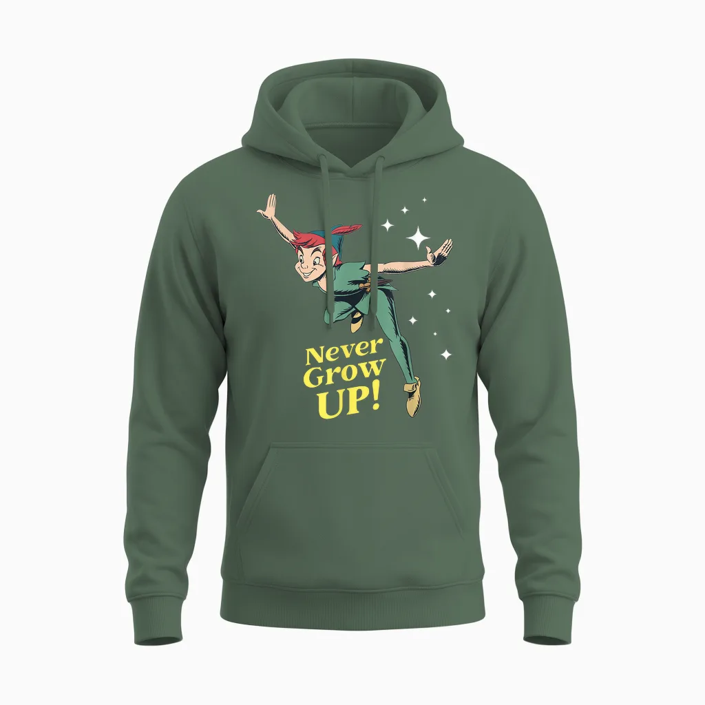 Peter Pan Never Grow Up! Unisex Hoodie in Military Green