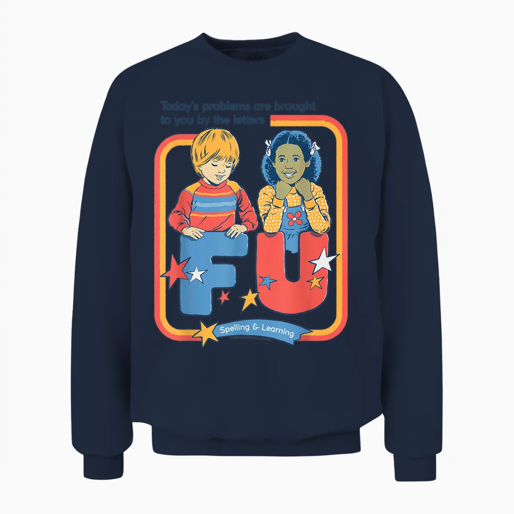 Today's Problems F U Sarcastic Retro Funny Adult Humor Unisex Sweatshirt in Navy