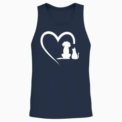 Dog Puppy and Baby Cat Heart - Animal Dog & Cat Heart T-Shirt for Men Women Girls Kids Unisex Tank Top - Navy
