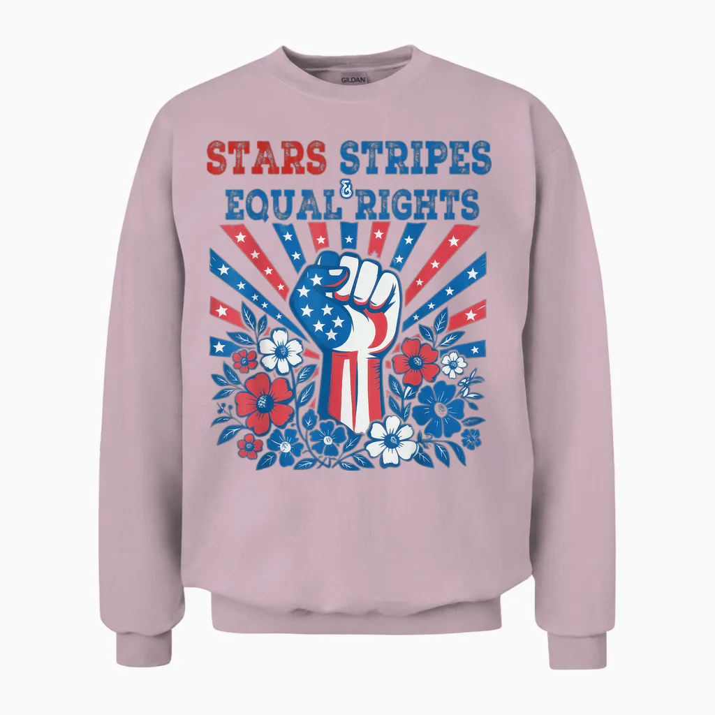 Stars Stripes and Equal Rights 4th July Patriotic Activist Unisex Sweatshirt in Light Pink