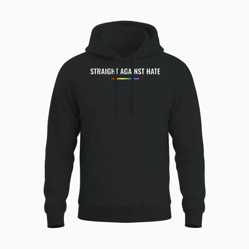 Straight Against Hate Lgbt Gay Pride Ally Unisex Hoodie in Black