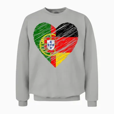 Portugal Deutschland Herz Deutschland Flagge Portugiesische Flagge Herz Unisex Sweatshirt - Ash