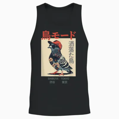 Harajuku Tokyo Anime Manga Cool Bird Word Game Funny Japanese T-Shirt, Black Unisex Tank Top - Black