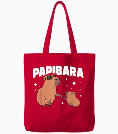 Papibara Capibara Papa Father Son Funny Father's Day Slogan Tote Bags - Red