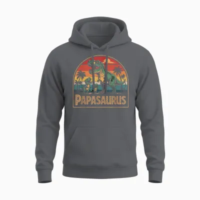 Herren Papasaurus T-Rex Dinosaurier Papa Und Vater Mit 2 Kindern Unisex Hoodie - Charcoal