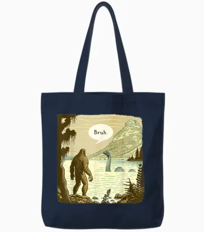 Funny Bigfoot Sasquatch Loch Ness Monster Introvert Bruh Tote Bags - Navy