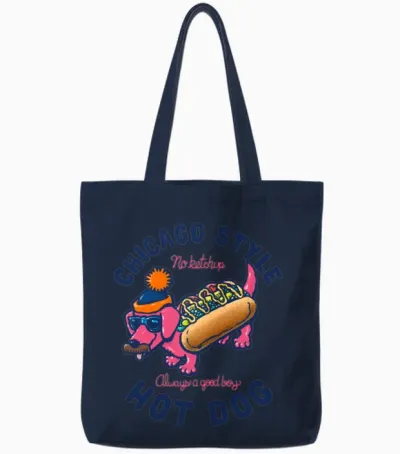 Da Chicago Dog with Text Tote Bags - Navy