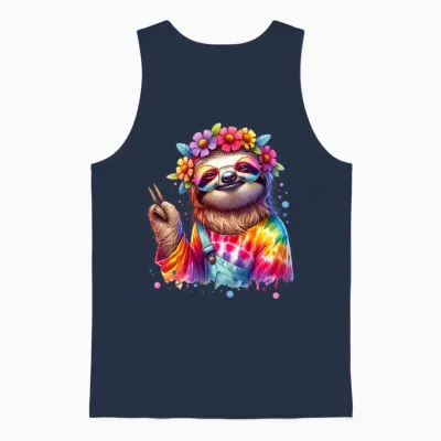 Hippie Sloth with Peace Unisex Tank Top - Navy