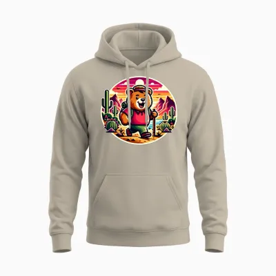 Cute Desert Hiking Bear Unisex Hoodie - Sand