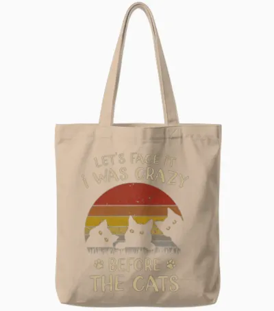 Funny Crazy Before Cats Graphic Tote Bags - Natural