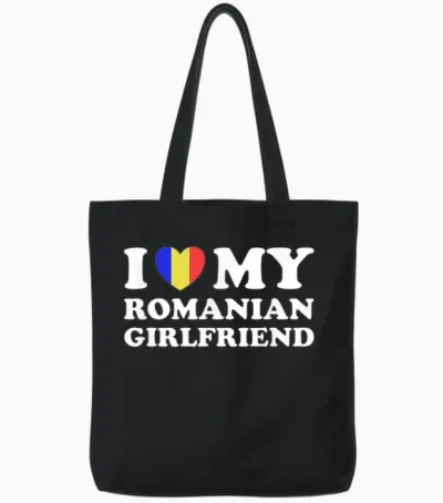 I Love My Romanian Girlfriend Heart Matching Couples Tote Bags - Black