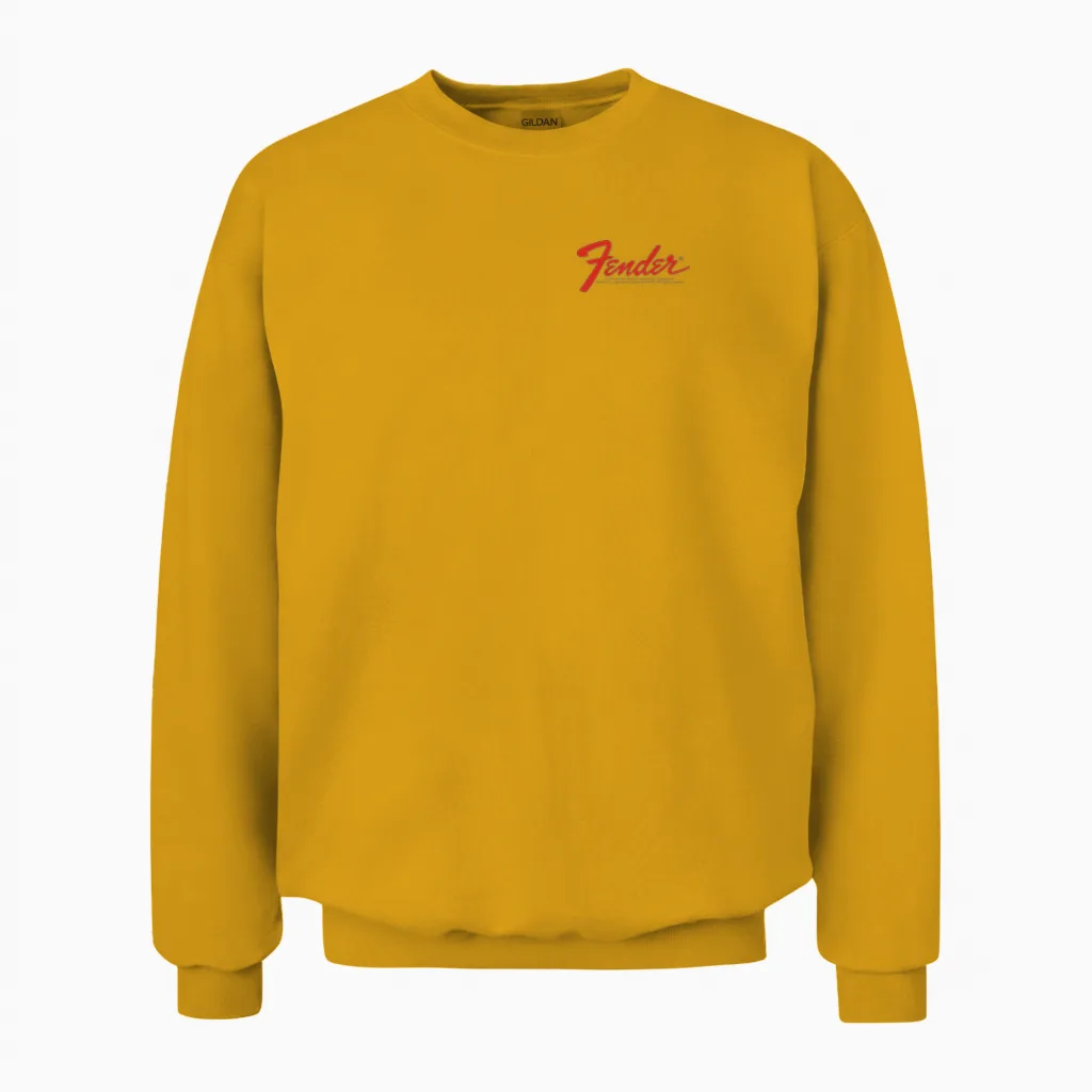 Fender Vintage Guitar Pocket Logo Design T-Shirt, Black Unisex Sweatshirt in Gold