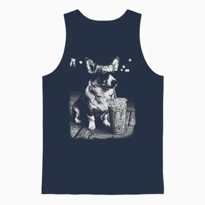 Corgi Boire Du Café Glacé Drôle Animal Chien Meme Humour Unisex Tank Top - Navy