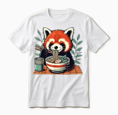 Red Panda Humor Red Panda Eating Noodles Ramen T-Shirt, Black, S Unisex T-Shirt - White
