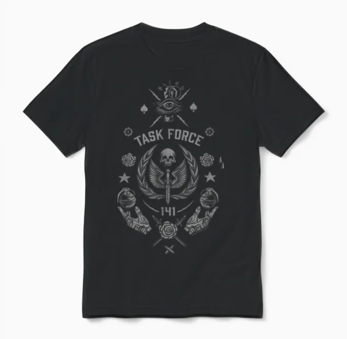 Call of Duty: Modern Warfare 2 Task Force 141 Retro Logo Unisex T-Shirt in Black