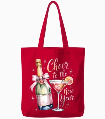 Cheers to the New Year 2026 Champagne New Years Eve Party Tote Bags - Red