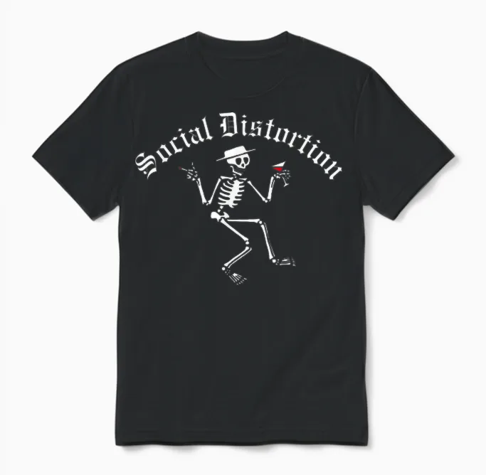 Official Social Distortion Skelly T-Shirt, Black Unisex T-Shirt in Black