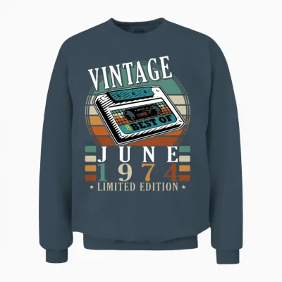 June 1974 Vintage Birthday Present Unisex Sweatshirt - Dark Heather