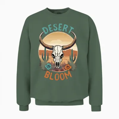 Retro Cowskull Desert Bloom Unisex Sweatshirt - Military Green