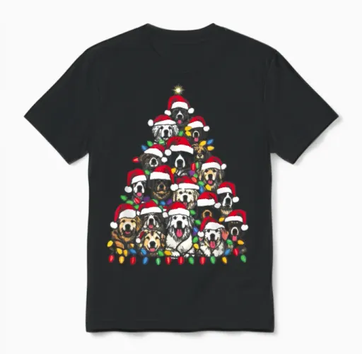 Christmas Tree of Puppies - Funny Xmas Tree Dog Puppy Lover Men Women Unisex T-Shirt in Black