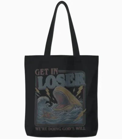 Get in Loser We're Doing God's Will Funny Christian Bible Tote Bags - Black