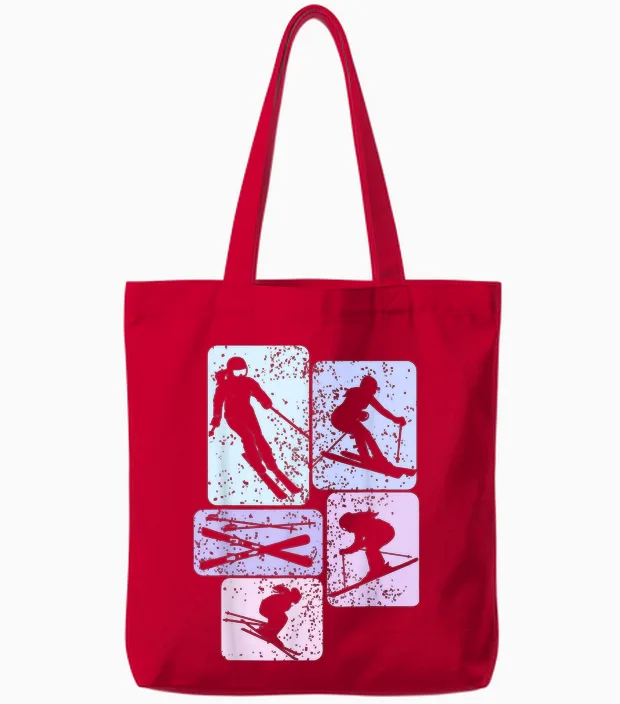 Ski Skiing Skier Girl's Tote Bags in Red