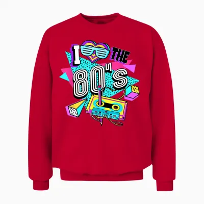 80s I Love the 80s T-Shirt, Black Unisex Sweatshirt - Red