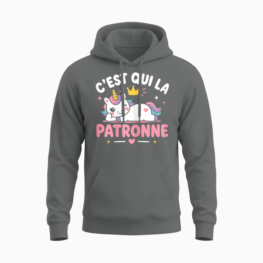 Blague Licorne Humour Patron Fille C'est Qui La Patronne Unisex Hoodie in Graphite Heather