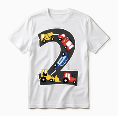 Bagger Traktor Auto Baustelle Ich Bin 2 Jahre Geburtstag Unisex T-Shirt - White