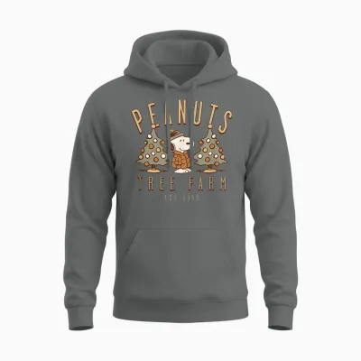 Snoopy Peanuts Tree Farm Christmas Retro Style Unisex Hoodie - Graphite Heather
