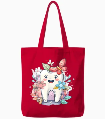 Niedlicher Zahn Mit Blume I Kinderzahn Tote Bags - Red
