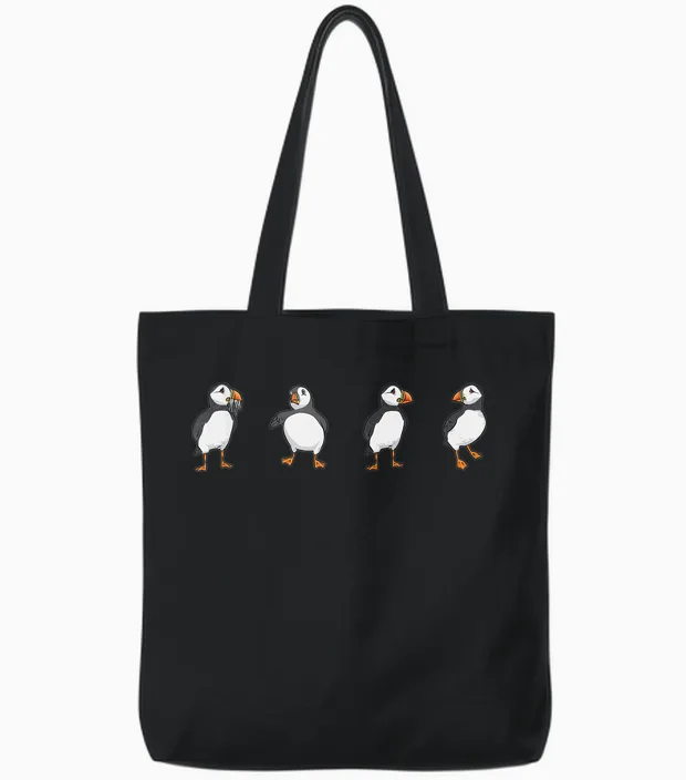 Puffin Alkenvögel Lunde T-Shirt, Black Tote Bags in Black