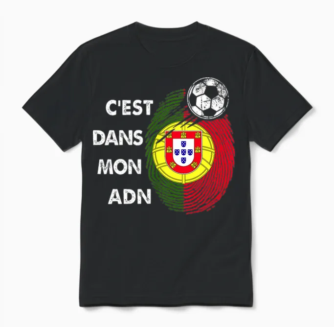 Drapeau Portugal Cadeau Foot Portugal C'est Dans Mon Adn T-Shirt Haut De Gamme Unisex T-Shirt in Black