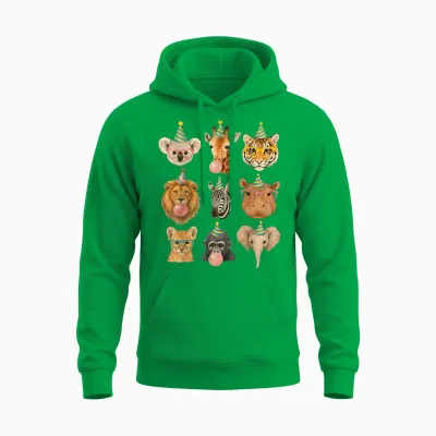 Cute Party Animals Birthday Wildlife Zoo Birthday Boys Unisex Hoodie - Irish Green