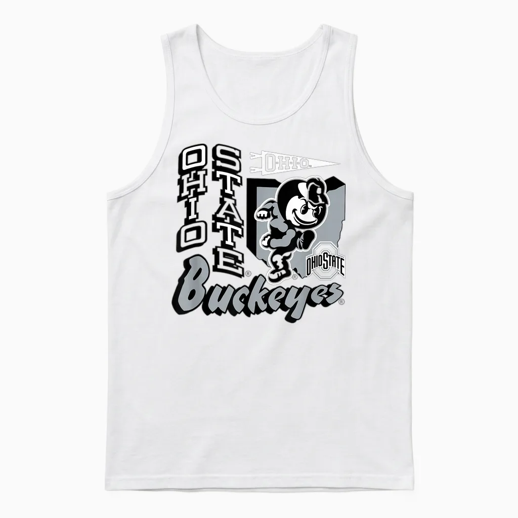 Ohio State Buckeyes Mascot State Red Officially Licensed Unisex Tank Top in White