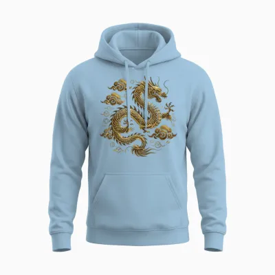 Dragon Asian Clouds Vintage Chinese Japanese Men Women Unisex Hoodie - Light Blue