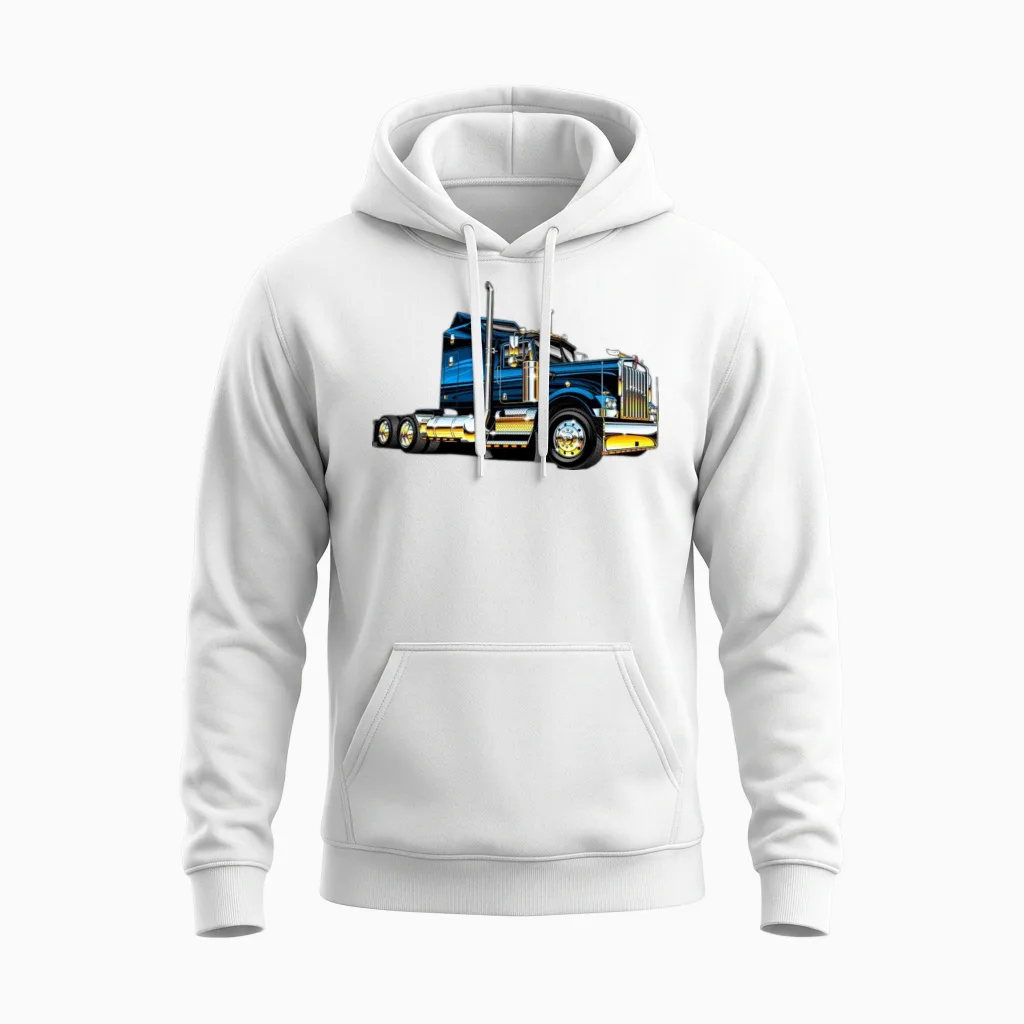 Blue Truck Unisex Hoodie in White