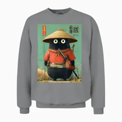 Chat Japonais Vintage Samouraï Sumi-E Traveler Warrior Anime Unisex Sweatshirt - Sport Grey