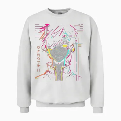 Anime Manga Pattern Colorful Illustration Anime T-Shirt, Black, S Unisex Sweatshirt - White
