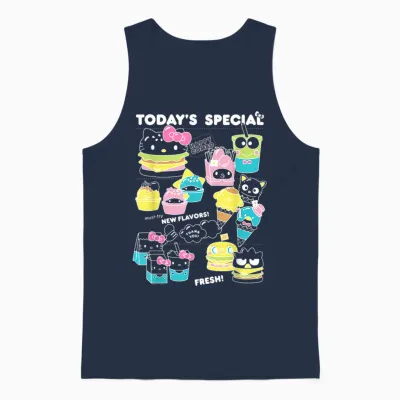 Hello Sanrio Kawaii Burger Shop Foodie Menu Unisex Tank Top - Navy